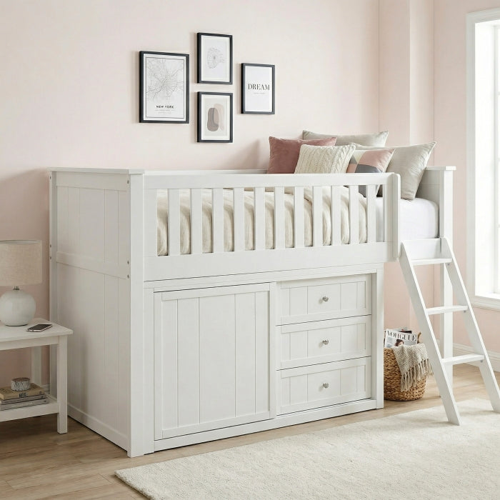 B2053LLW-1*DR (4) Low Loft Bunk with Dresser - B2053LLW-1*DR