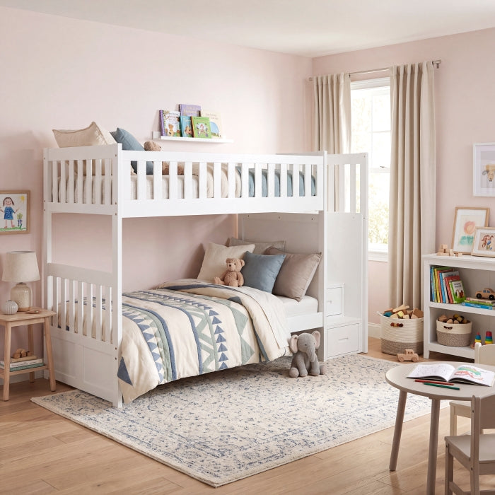 B2053SBW-1* (4) Twin/Twin Step Bunk Bed - B2053SBW-1*