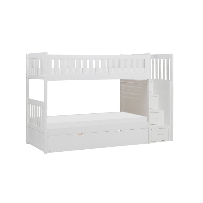 B2053SBW-1*R (5) Twin/Twin Step Bunk Bed with Twin Trundle - B2053SBW-1*R