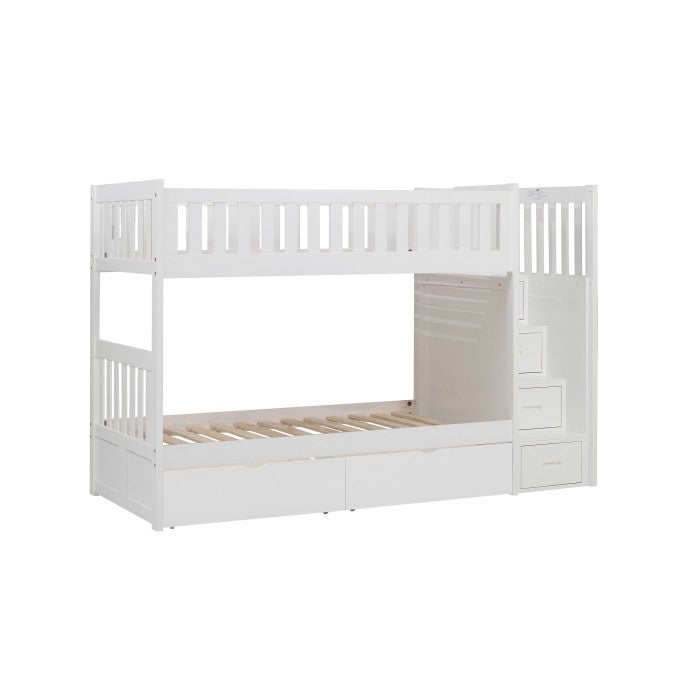 B2053SBW-1*T (5) Twin/Twin Step Bunk Bed with Storage Boxes - B2053SBW-1*T