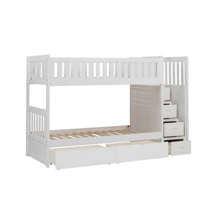 B2053SBW-1*T (5) Twin/Twin Step Bunk Bed with Storage Boxes - B2053SBW-1*T