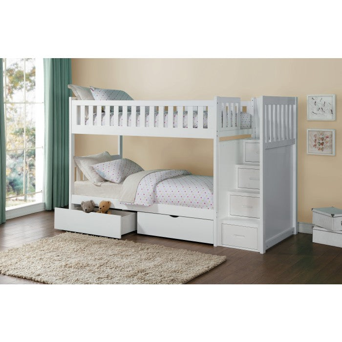 B2053SBW-1*T (5) Twin/Twin Step Bunk Bed with Storage Boxes - B2053SBW-1*T