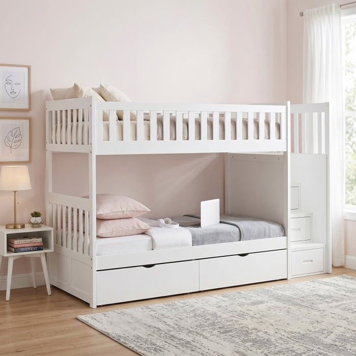 B2053SBW-1*T (5) Twin/Twin Step Bunk Bed with Storage Boxes - B2053SBW-1*T