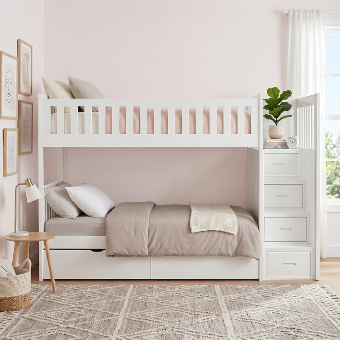B2053SBW-1*T (5) Twin/Twin Step Bunk Bed with Storage Boxes - B2053SBW-1*T