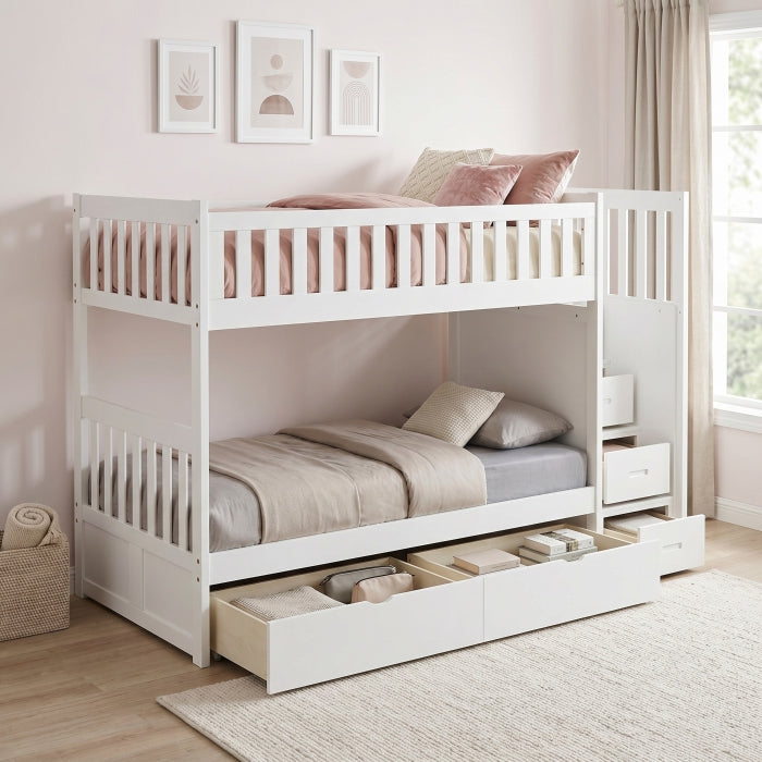 B2053SBW-1*T (5) Twin/Twin Step Bunk Bed with Storage Boxes - B2053SBW-1*T