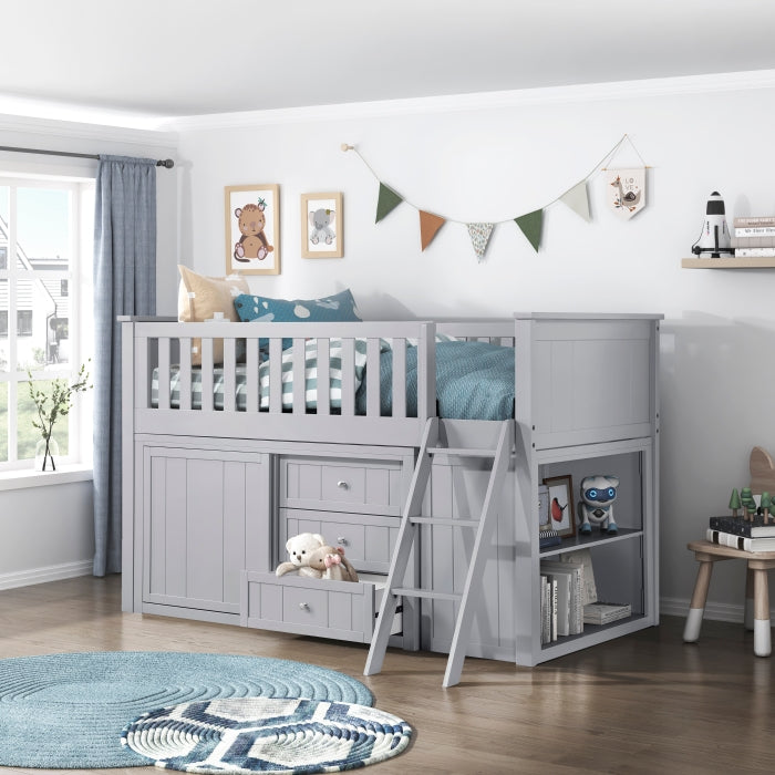 B2063LL-1*BC2DR (6) Low Loft Bunk with Bookcase and 2 Dressers - B2063LL-1*BC2DR