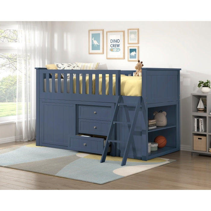 B2083BULL-1*BC2DR (6) Low Loft Bunk with Bookcase and 2 Dressers - B2083BULL-1*BC2DR