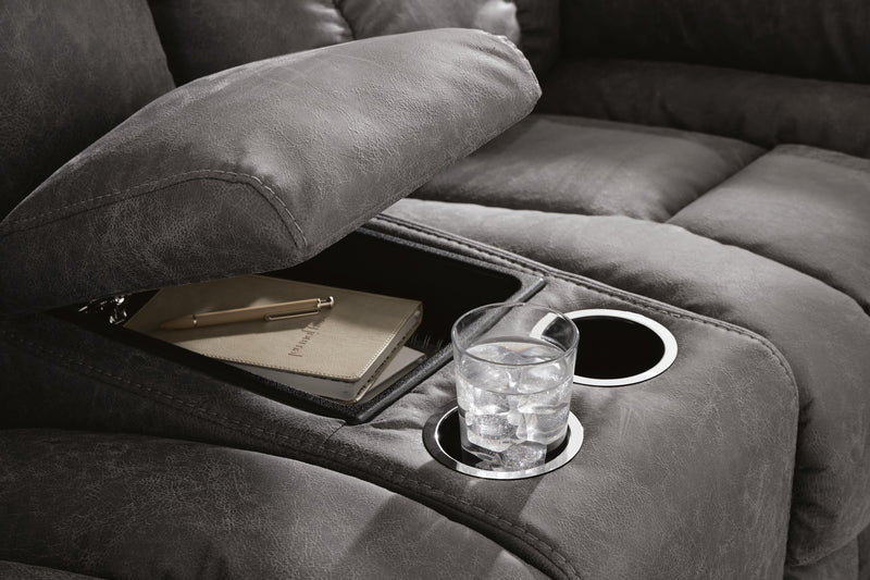 Bakerstein Reclining Sofa and Reclining Loveseat with Console in Galaxy - PKG027166