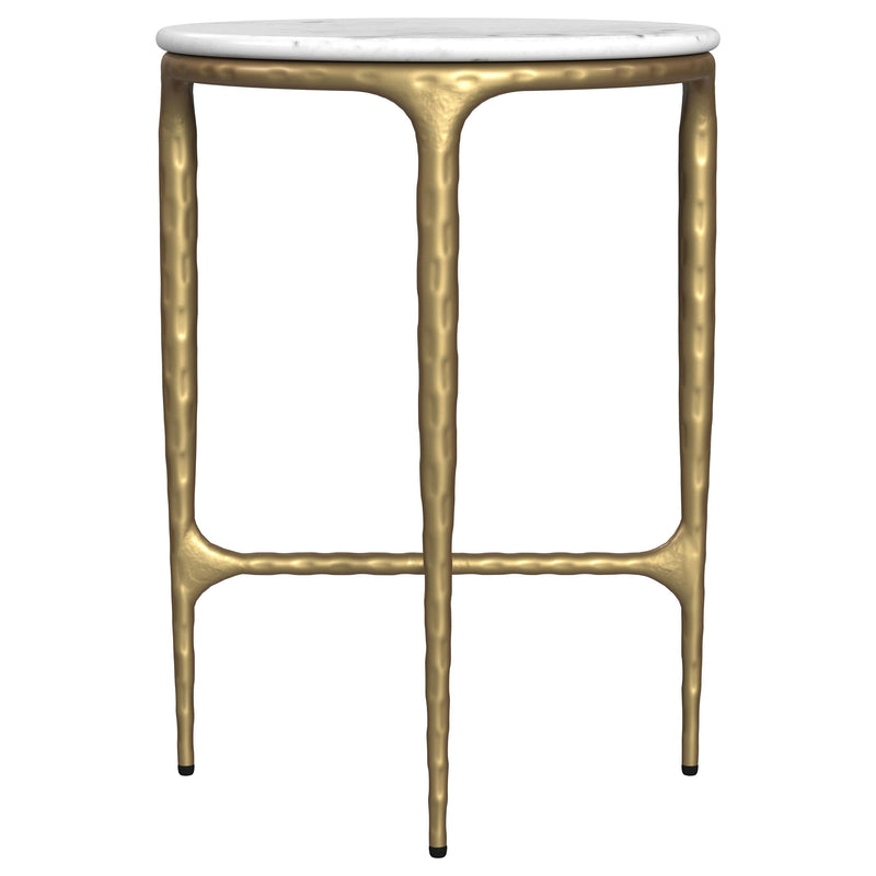 Baldwin Round Marble Top Side Table White and Gold - 930081