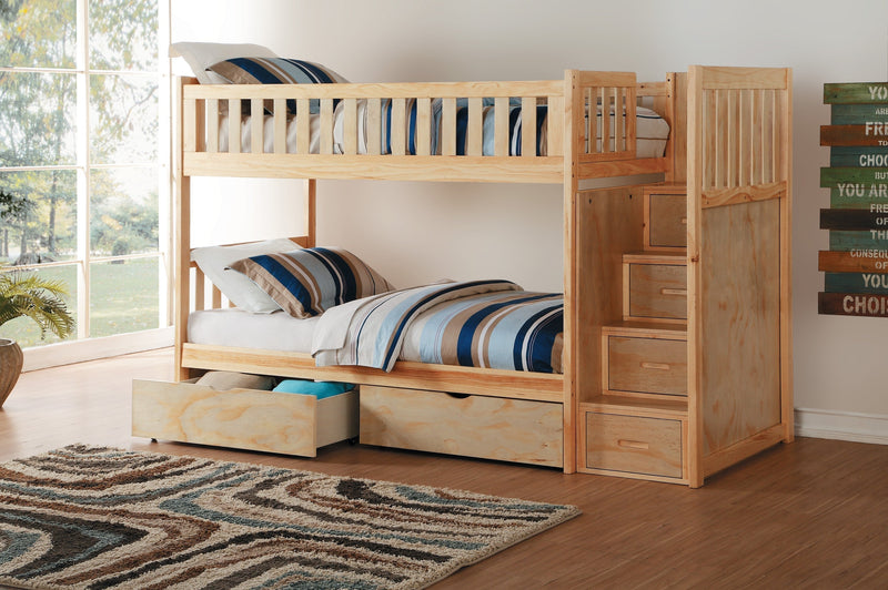 Bartly Pine Twin/Twin Reversible Step Storage Bunk Bed | B2043 - DMV FurnitureBunk Bed
