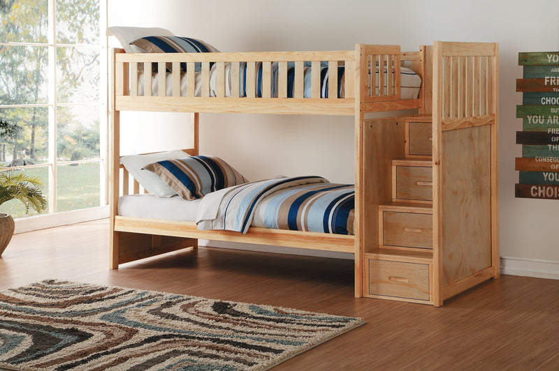 Bartly Pine Twin/Twin Reversible Step Storage Bunk Bed | B2043 - DMV FurnitureBunk Bed