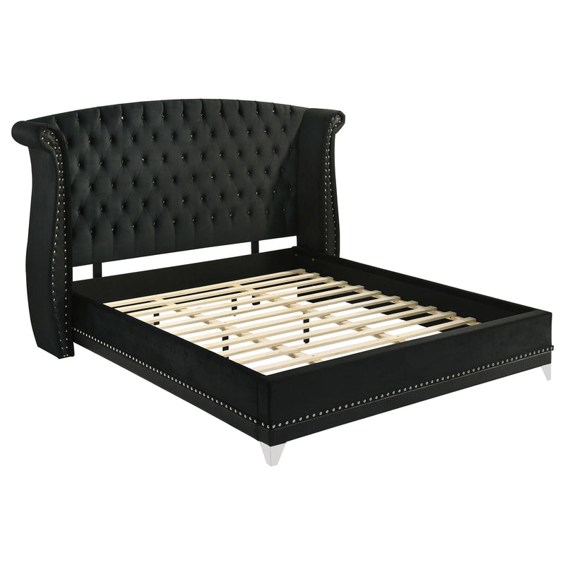 Barzini Upholstered Eastern King Wingback Bed Black - 300643KE