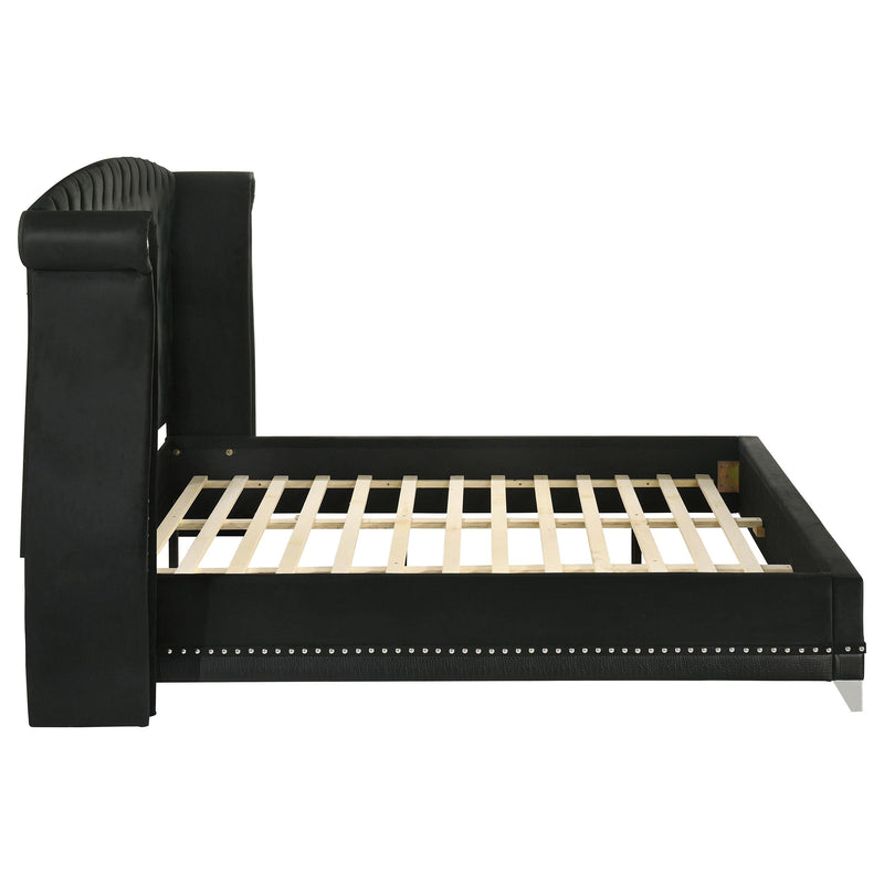 Barzini Upholstered Eastern King Wingback Bed Black - 300643KE