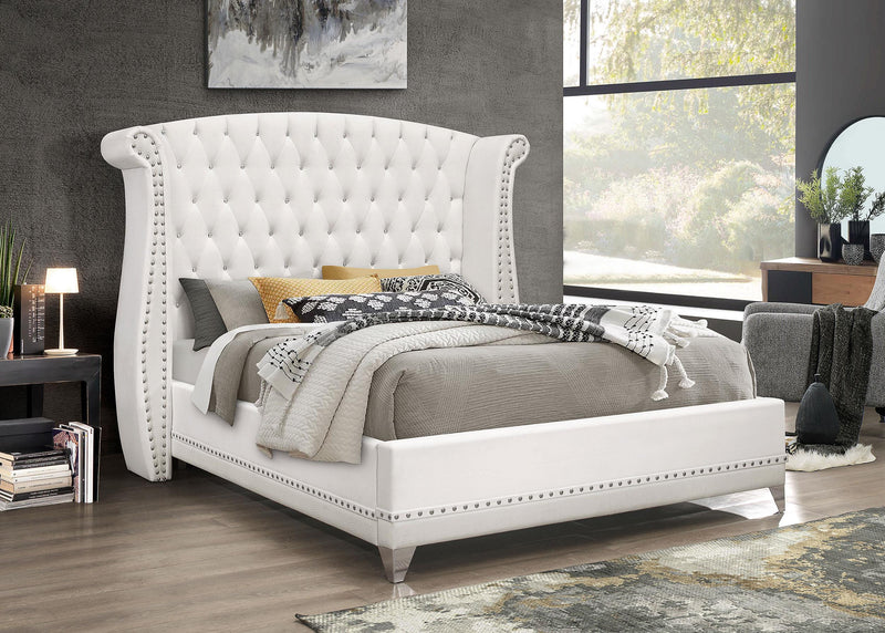 Barzini Upholstered Eastern King Wingback Bed White - 300843KE