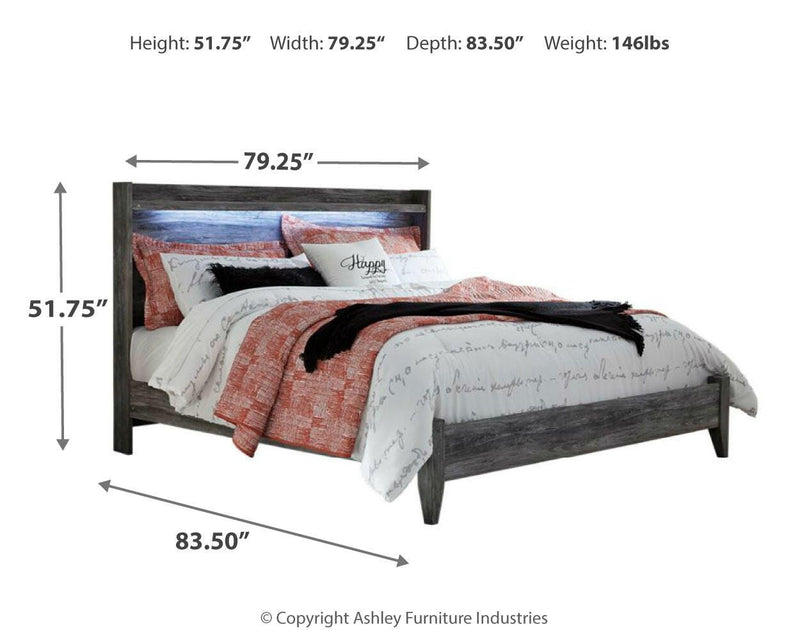 Baystorm Gray King Panel Bed, Dresser, Mirror, Chest and 2 Nightstands - B221B53