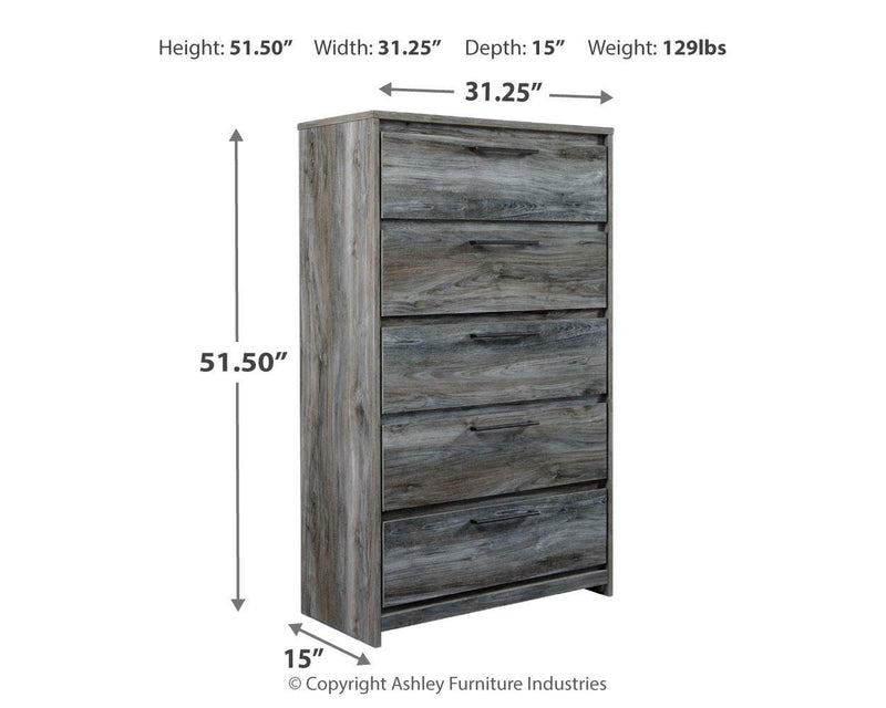 Baystorm Gray King Panel Bed, Dresser, Mirror, Chest and 2 Nightstands - B221B53