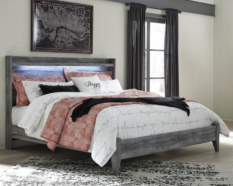 Baystorm Gray King Panel Bed, Dresser, Mirror, Chest and 2 Nightstands - B221B53