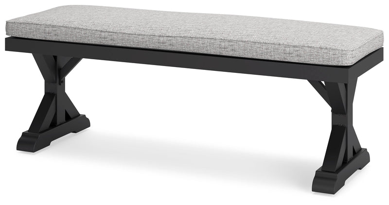 Beachcroft Black/Light Gray Outdoor Bench with Cushion - P792-600