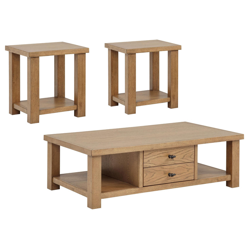 Beasley 3-Piece Wood Coffee Table Set Golden Oak - 723328-S3