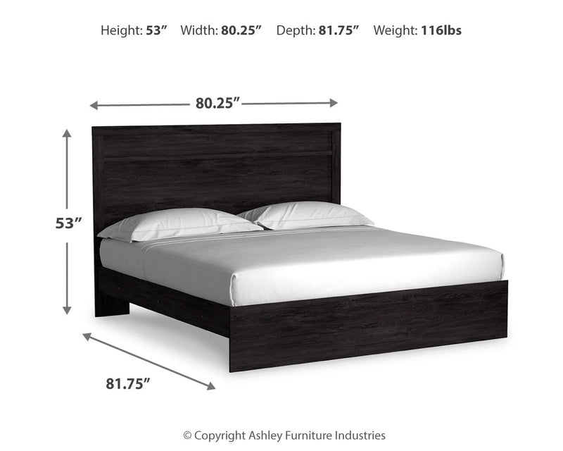 Belachime King Panel Bed with Mirrored Dresser, Chest and 2 Nightstands in Charcoal from Ashley - DMV Furniture