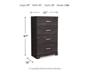 Belachime Twin Panel Bed with Mirrored Dresser, Chest and 2 Nightstands in Charcoal - PKG015999