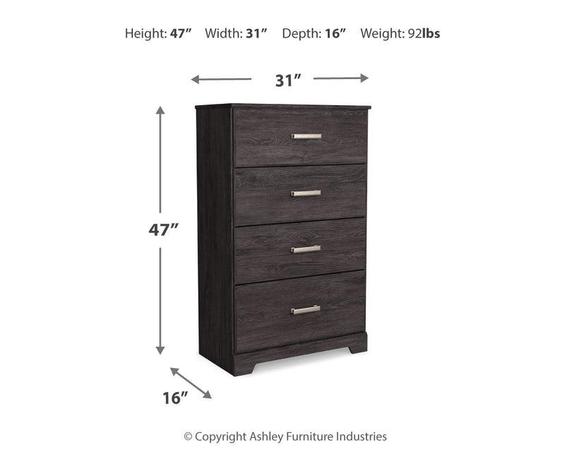 Belachime Twin Panel Bed with Mirrored Dresser, Chest and 2 Nightstands in Charcoal - PKG015999