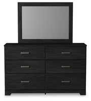 Belachime Twin Panel Bed with Mirrored Dresser, Chest and 2 Nightstands in Charcoal - PKG015999