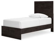 Belachime Twin Panel Bed with Mirrored Dresser, Chest and 2 Nightstands in Charcoal - PKG015999