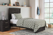 Belachime Twin Panel Bed with Mirrored Dresser, Chest and Nightstand in Charcoal - PKG016002