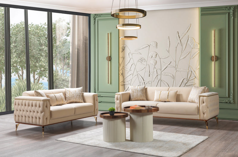Belinda Ivory Velvet Sofa & Loveseat