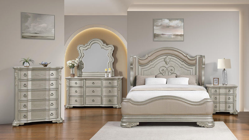 Bella King 4 Pc Bedroom Set in Champagne - Bella King 4 Pc Bedroom Set in Champagne
