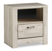 Bellaby King Crossbuck Panel Bed with Mirrored Dresser and 2 Nightstands in Whitewash - PKG004700