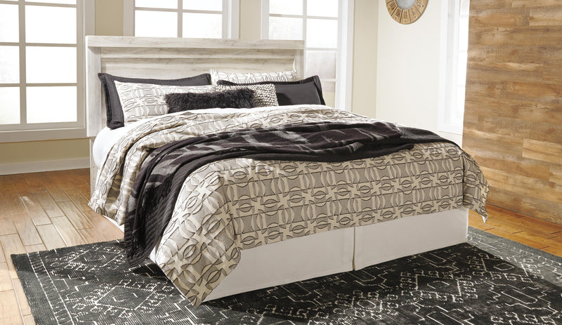 Bellaby King Panel Headboard Bed with Mirrored Dresser in Whitewash - PKG004648