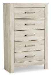 Bellaby Queen Panel Headboard Bed with Mirrored Dresser, Chest and Nightstand in Whitewash - PKG004642
