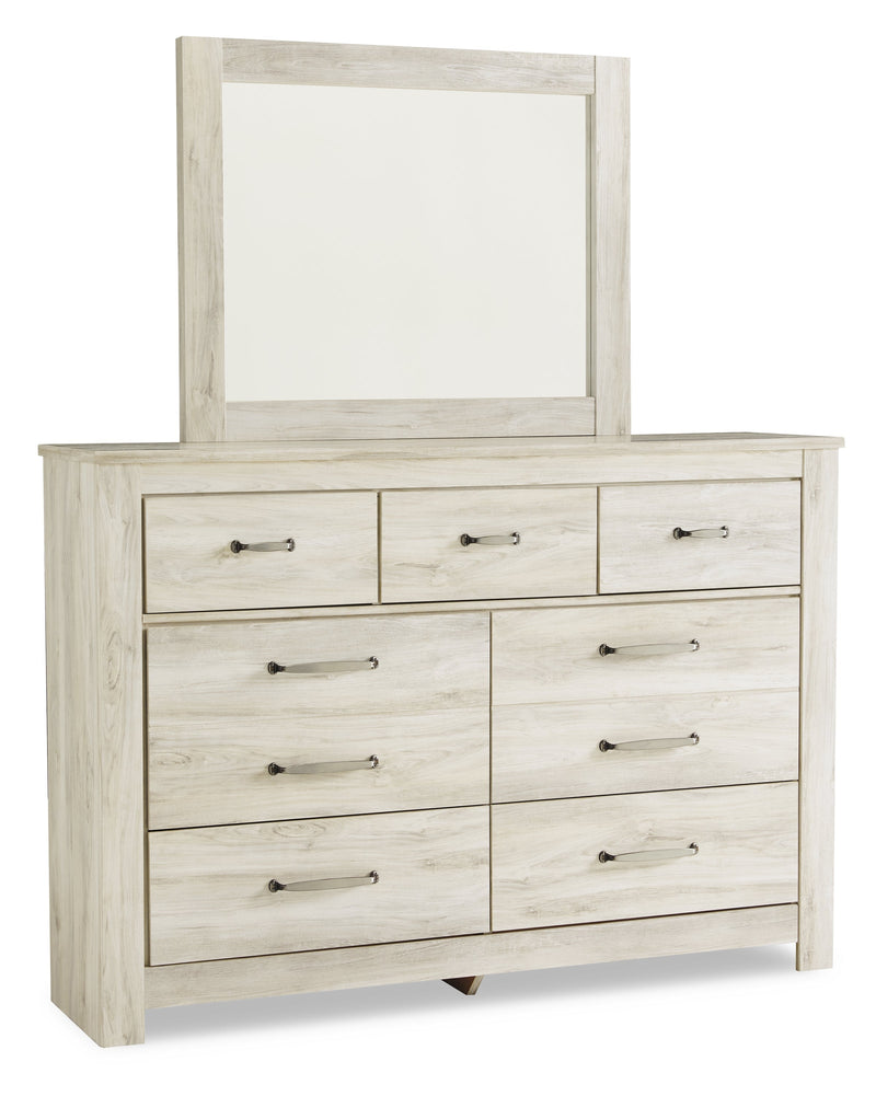 Bellaby Queen Platform Bed with 2 Storage Drawers with Mirrored Dresser, Chest and 2 Nightstands in Whitewash from Ashley - DMV Furniture