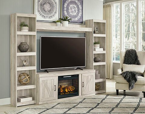 Bellaby Whitewash 4 - Piece Entertainment Center with Electric Fireplace - DMV FurnitureEntertainment Center