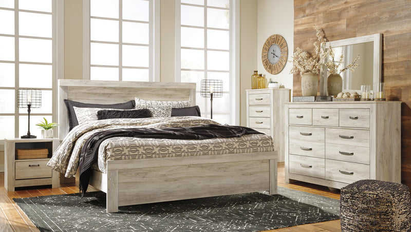 Bellaby Whitewash King Panel Bed, Dresser, Mirror, Chest and 2 Nightstands - B331B17