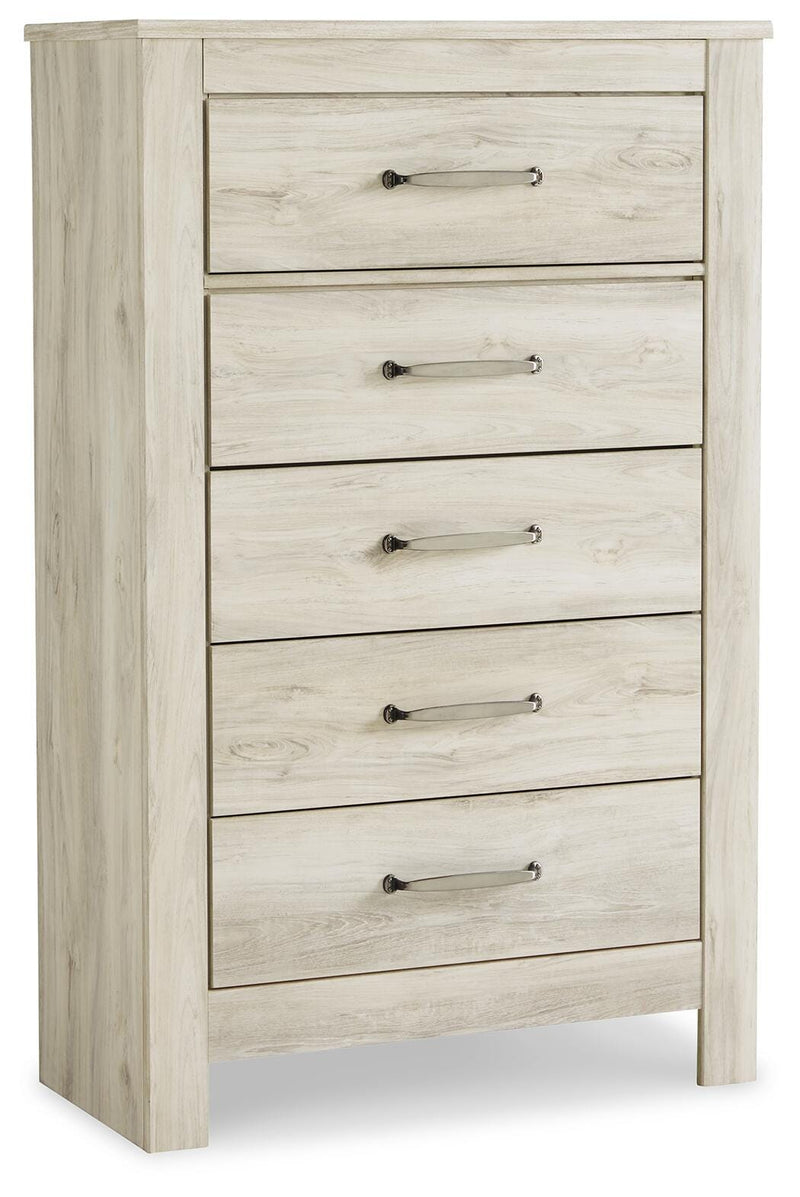 Bellaby Whitewash Queen Panel Bed, Dresser, Mirror, Chest and 2 Nightstands - B331B21