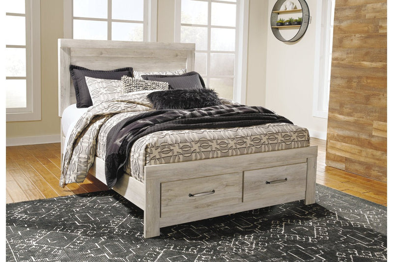 Bellaby Whitewash Queen Platform Bed with 2 Storage Drawers - DMV FurnitureQueen Bed