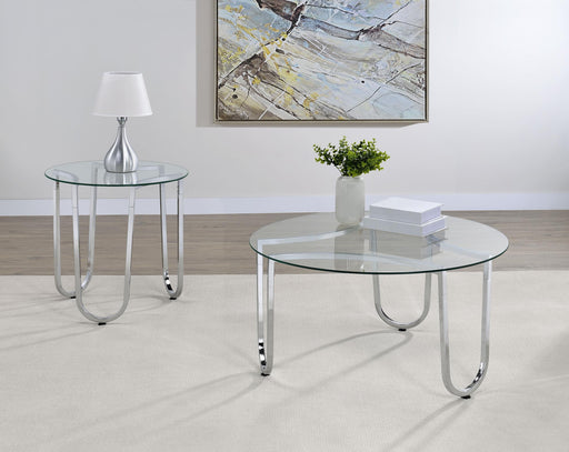 Beller 2-piece Round Tempered Glass Top Coffee Table Set Chrome - 710908-S2