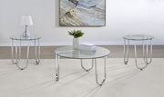 Beller 3-piece Round Tempered Glass Top Coffee Table Set Chrome - 710908-S3