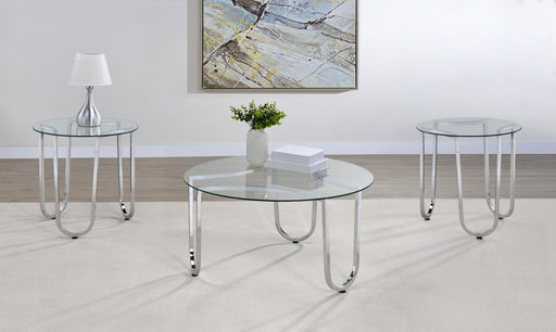 Beller 3-piece Round Tempered Glass Top Coffee Table Set Chrome - 710908-S3