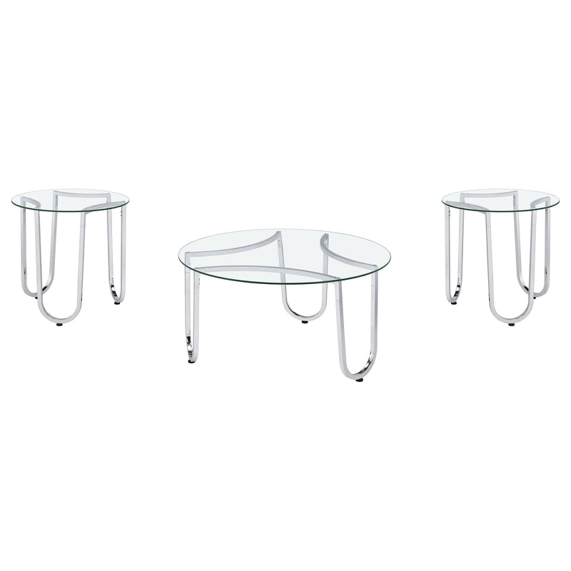 Beller 3-piece Round Tempered Glass Top Coffee Table Set Chrome - 710908-S3