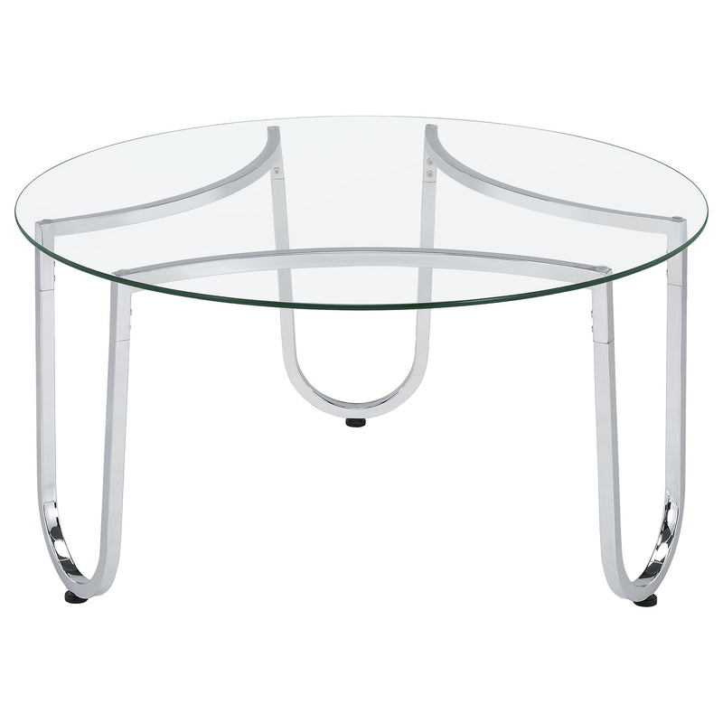 Beller Round Tempered Glass Top Cocktail Coffee Table Chrome - 710908