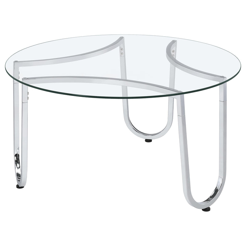 Beller Round Tempered Glass Top Cocktail Coffee Table Chrome - 710908