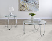 Beller Round Tempered Glass Top Cocktail Coffee Table Chrome - 710908