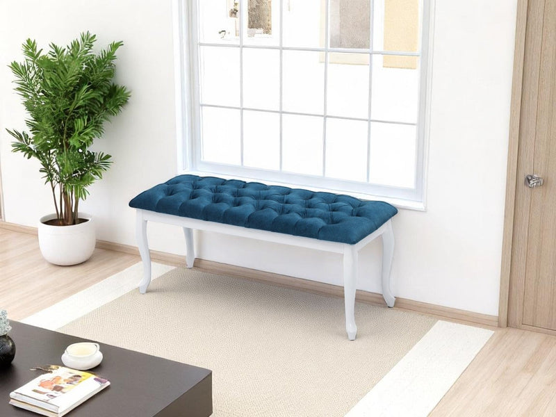 Bench With Wood Legs in Blue-White - 790-BENCH-NOVA140