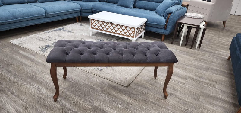 Bench With Wood Legs in Blue-White - 790-BENCH-NOVA140