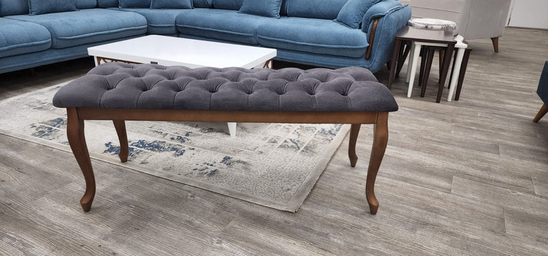 Bench With Wood Legs in Blue-White - 790-BENCH-NOVA140