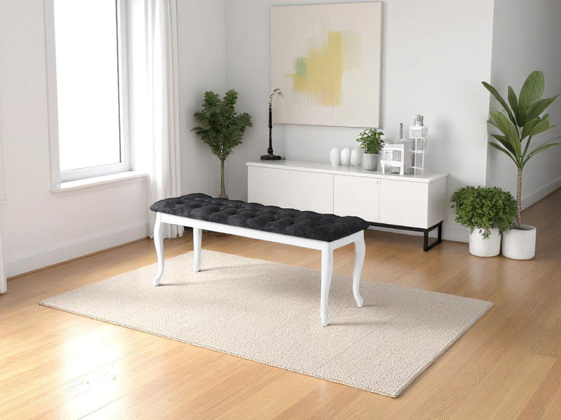 Bench With Wood Legs in Blue-White - 790-BENCH-NOVA140